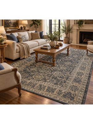 Luxess Halı Alpaca 1190 Antrasit Eskitme Desenli Makine Halısı