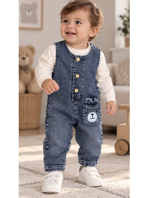 Sönmez Baby Kostüm Cepli Jeans Düğmeli Kot Tulum ve Bluz Ikili Bebe Takım