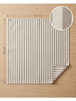 Last İcon 2'li Bej Ekru Çizgili Kumaş Peçete 50X50 cm Keten Görünümlü Sofra Peçetesi