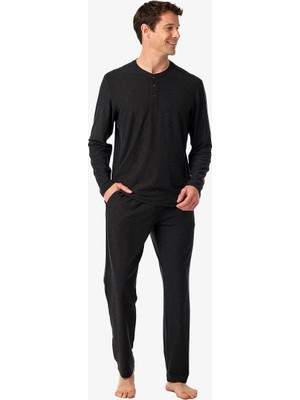 Blackspade Erkek Uzun Kollu Yarım Düğmeli Yaka Antrasit Viskoz Kumaş Pijama Takımı C6T9N904