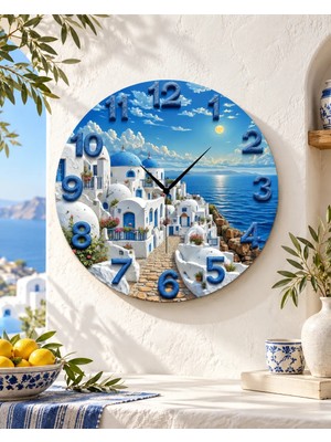 AA Shop Deniz Doğa Renkli Baskı Desenli Sayılı Hediyelik Ahşap Sessiz Tablo Duvar Saati