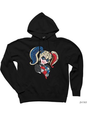 Z zepplin Harley Quinn Typography Siyah Kapşonlu Sweatshirt Hoodie