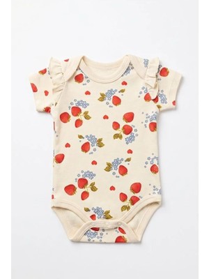 Tiffany Baby Kız Bebek Strawberry Garden Theme Kısa Kol Zıbın Ekru 15008