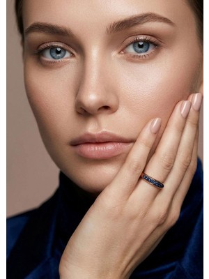 İryum Yarım Tur Süzme Doğal Safir Yüzük - Rose Gold