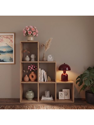 Bimossa W5120 Fred 6 Bölmeli Merdiven Kitaplık Sepet, Çift Yönlü Dekoratif Raflı Kitaplık