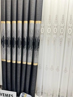 Str Store Amasra FT614164 V-902 Siyah 1/3 Sık Pileli Fon Perde 100 x 270