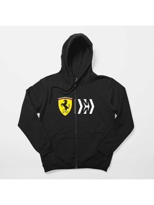 Z zepplin Scuderia Ferrari Mission Siyah Fermuarlı Kapşonlu Sweatshirt