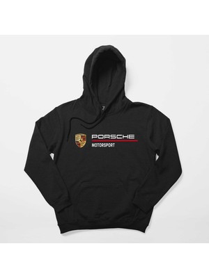 Z zepplin Porsche Logo Motorsport Siyah Kapşonlu Sweatshirt Hoodie