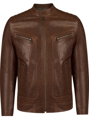 Derimod Luka Erkek Kahverengi Slim-Fit Deri Ceket 26WGF66332Z