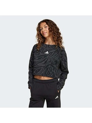 Adidas Kız Çocuk Sweatshirt Bisiklet Yaka Uzun Kollu Leopar Desenli Crop Örme Mevsimlik Günlük Spor JM1367