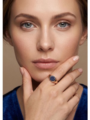 İryum Sekizgen Doğal Safir 14 Ayar Altın Yüzük - Rose Gold