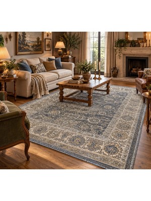 Luxess Halı Alpaca 1191 Mavi Eskitme Desenli Makine Halısı