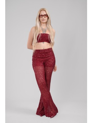Pul Payet Straplez Crop & Ispanyol Paça Set Takım