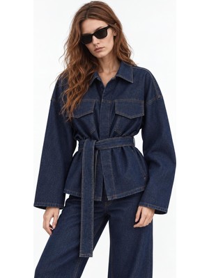 Oversize Kalıp Kuşaklı Kot Ceket Pantolon Alt Üst Takım