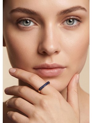 İryum Kavisli Doğal Safir 14 Ayar Altın Yüzük - Rose Gold