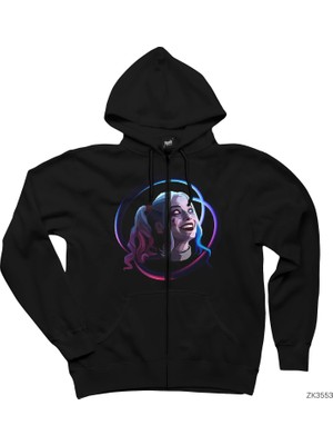 Z zepplin Harley Quinn Smile Siyah Fermuarlı Kapşonlu Sweatshirt
