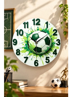 AA Shop Futbol Top Renkli Baskı Desenli Sayılı Hediyelik Ahşap Sessiz Tablo Duvar Saati