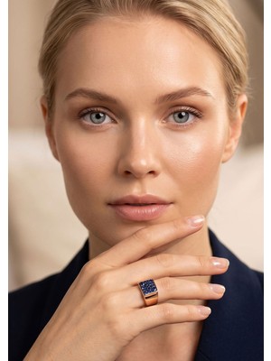 İryum Kare Doğal Safir 14 Ayar Altın Yüzük - Rose Gold