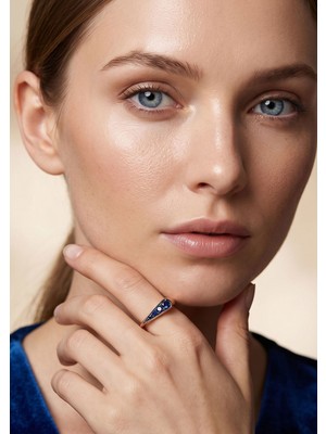 İryum Damla Doğal Safir 14 Ayar Altın Yüzük - Rose Gold