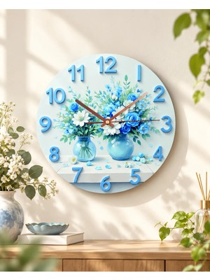AA Shop Bitki Çiçek Renkli Baskı Desenli Sayılı Hediyelik Ahşap Sessiz Tablo Duvar Saati 621