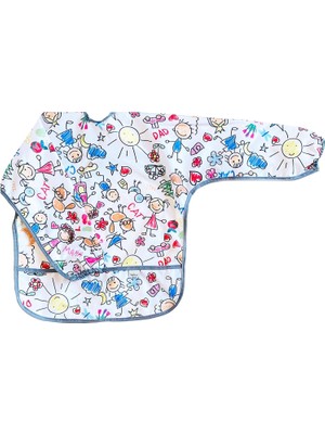 Str Store Family 3-6 Yaş Bağcıklı Uzun Kollu Boyundan Bağlamalı Cepli Su Geçirmeyen Bebek Mama Önlüğü