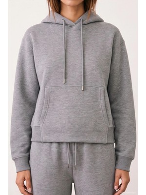 Quzu 27KSWT02835 Kapşonlu Sweatshirt Gri