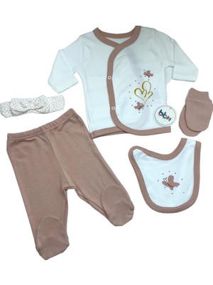 Str Store Mebs Clothing Kız Bebek Puantiye Zıbın Takımı, Somon, Bandanalı, Simli ve Baskılı, Hastane Çıkışlı, Çıtçıtlı