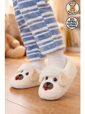 Albishoes Eğlenceli Ayıcık Figürlü Peluş Çocuk Ev Botu Panduf Yumuşak Tüylü Kaydırmaz Sessiz Taban