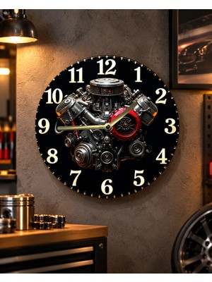 AA Shop Araba Motor Renkli Baskı Desenli Sayılı Hediyelik Ahşap Sessiz Tablo Duvar Saati 704