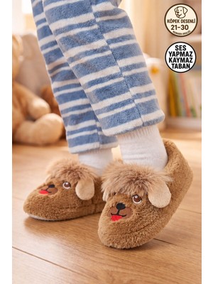 Albishoes Eğlenceli Köpek Figürlü Peluş Çocuk Ev Botu Panduf Yumuşak Tüylü Kaydırmaz Sessiz Taban