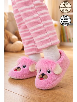 Albishoes Eğlenceli Köpek Figürlü Peluş Çocuk Ev Botu Panduf Yumuşak Tüylü Kaydırmaz Sessiz Taban