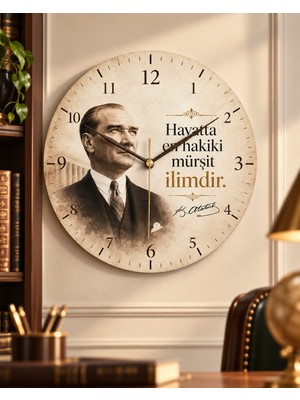 AA Shop Atatürk Temalı Baskılı Dekoratif Baskılı Ahşap Duvar Saati Sessiz Akar Mekanizmalı 812