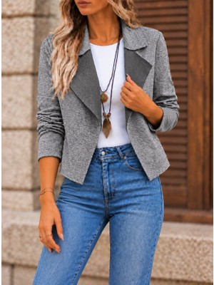 Moda Loris Kadın Kontrast Yaka Desenli Kısa Blazer / Ceket