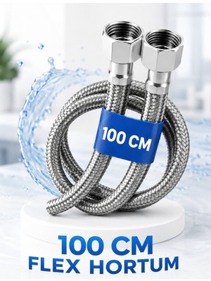 Cina Max 100 cm Paslanmaz Çelik Örgülü Flex Hortum 3/8'x3/8' - Klozet ve Taharet Musluğu Için Dayanıklı Bağlantı Hortumu