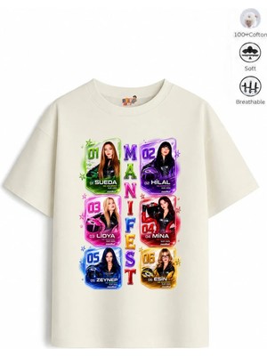 Belya Kids Wear Kız Çocuk Oversize Kalıp Pamuklu Mani Grup Tasarım8 Tişört