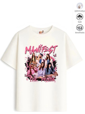 Belya Kids Wear Kız Çocuk Oversize Kalıp Belya Kids Toz Pembe Manifest Tasarım 102 Pamuklu Tişört