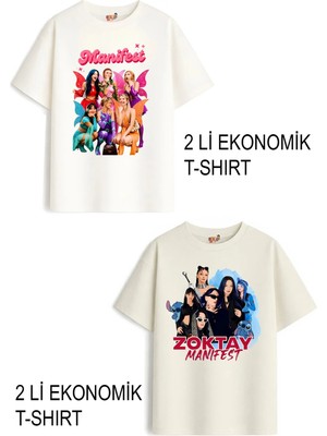 Belya Kids Wear Kız Çocuk 4 Manifest Tasarım 2 Li Ekonomik Paket T-Shirtler