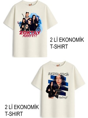 Belya Kids Wear Kız Çocuk 8 Manifest Tasarım 2 Li Ekonomik Paket T-Shirtler