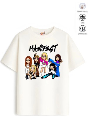 Belya Kids Wear Kız Çocuk Oversize Kalıp Belya Kids Tasarım Karikatür Manifest 46 Tişört