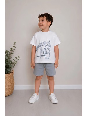 Belya Kids Wear Erkek Çocuk Oversize Tişört Alt 2 Iplik Şort Premium Kalite Belya Kids At Tasarım Alt Üst Takım