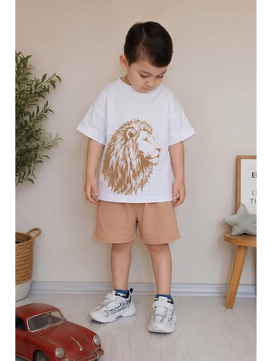Belya Kids Wear Erkek Çocuk Oversize Tişört Alt 2 Iplik Şort Premium Kalite Belya Kids Aslan Tasarım Alt Üst Takım