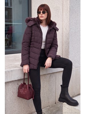 Lela Kapitoneli Slim Fit Çıkarılabilir Kapüşonlu Mont Kadın Mont 497MARA