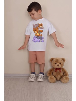 Belya Kids Wear Erkek Çocuk Üst Oversize Tişört Alt Şort Bly Tasarım8 Alt Üst Takım