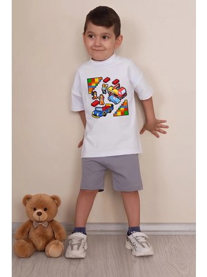 Belya Kids Wear Erkek Çocuk Üst Oversize Tişört Alt Şort Bly Tasarım3 Alt Üst Takım