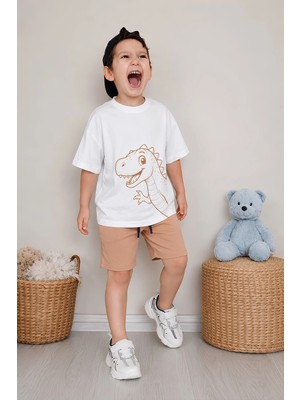 Belya Kids Wear Erkek Çocuk Oversize Tişört Alt 2 Iplik Şort Premium Kalite Belya Kids Dinazor Tasarım Alt Üst Takım