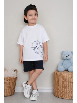Belya Kids Wear Erkek Çocuk Oversize Tişört Alt 2 Iplik Şort Premium Kalite Belya Kids Dinazor Tasarım Alt Üst Takım