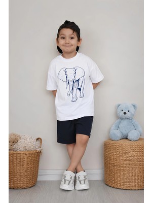 Belya Kids Wear Erkek Çocuk Oversize Tişört Alt 2 Iplik Şort Premium Kalite Belya Kids Fil Tasarım Alt Üst Takım