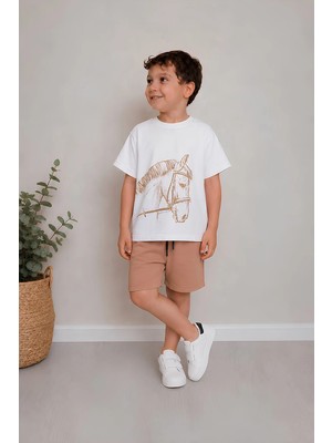 Belya Kids Wear Erkek Çocuk Oversize Tişört Alt 2 Iplik Şort Premium Kalite Belya Kids At Tasarım Alt Üst Takım