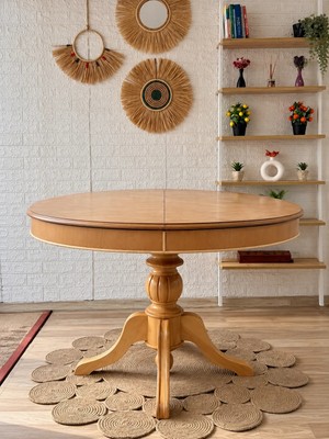 Silla Baba Ayaklı Masa Ahşap Yuvarlak Naturel Renkli Açılır Masa (Çap 120 Cm)