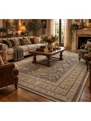 Luxess Halı Alpaca 1191 Yeşil Eskitme Desenli Makine Halısı